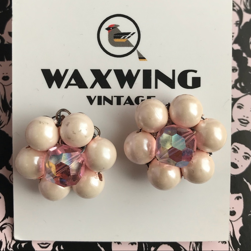 Vintage pink cluster beaded earrings